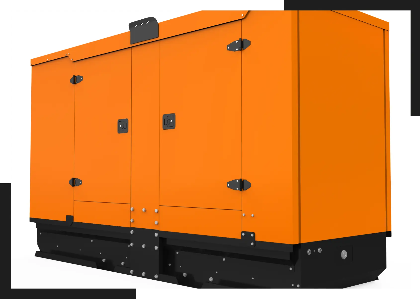 A large orange and black generator is on display.