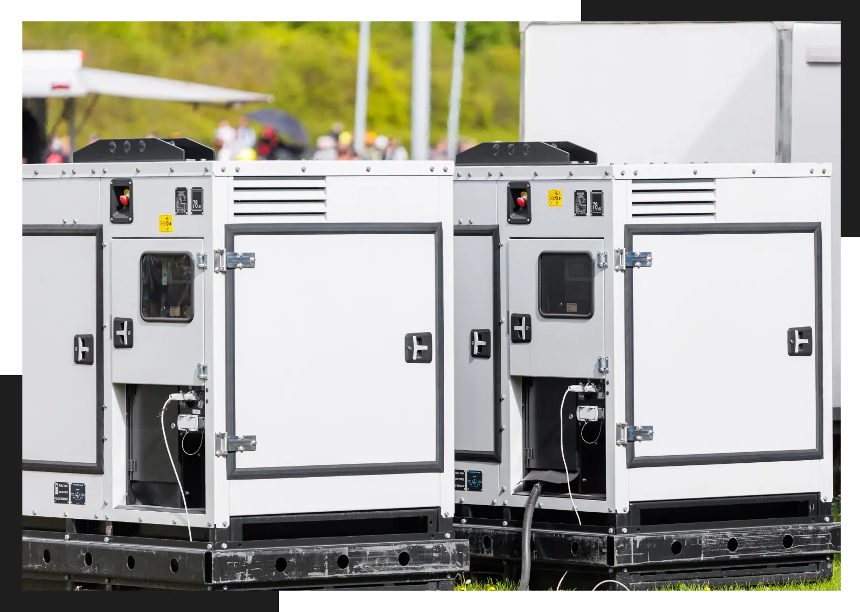 A group of generators sitting next to each other.