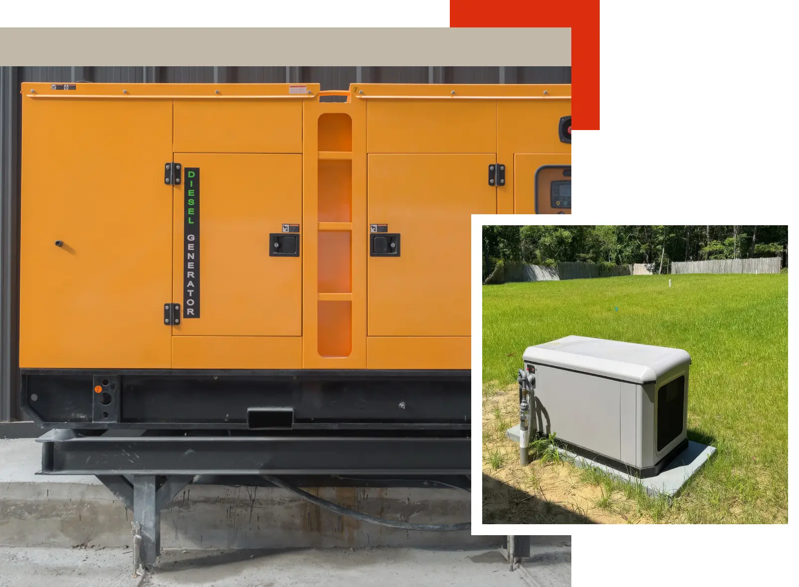 A yellow and black generator next to a white box.